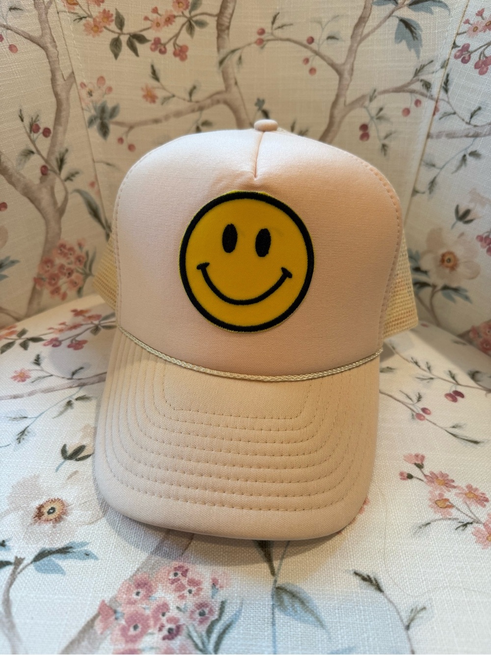 Beige Smiley Face Trucker Hat